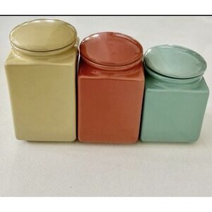 Vintage Alco Industries 3 Piece Ginger Jar Set Ceramic Southwest Colors‎